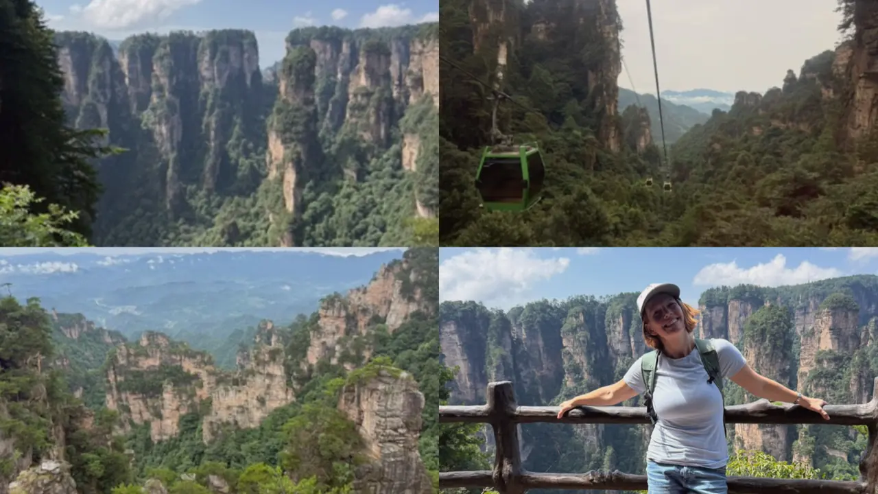 The Zhangjiajie pillars, a cable car ride, and a clifftop viewpoint.